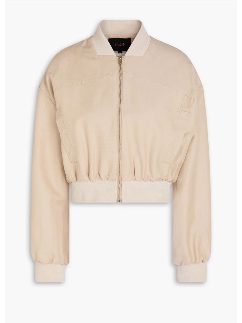 Maje Beige Linen-Cotton Bomber Jacket Nwot